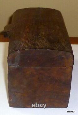 Antique Primitive Craftsman Hand Carved Wood Box From Single Block Of Wood