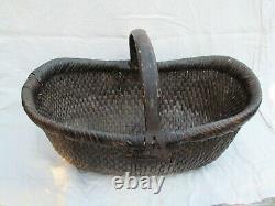 Antique Primitive Shanxi Chinese basket, willow, sisal, wood, iron 19.75x12x12
