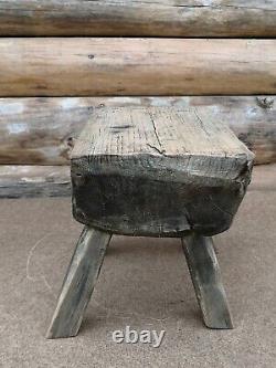 Antique Primitive Wooden Wood Milking Stool from Ukrainian Village