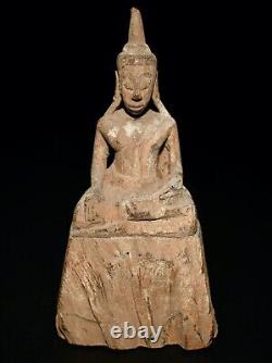 Antique Seated Primitive Wood Buddha Figure from Thailand / Southeast Asia