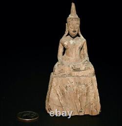 Antique Seated Primitive Wood Buddha Figure from Thailand / Southeast Asia