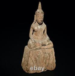 Antique Seated Primitive Wood Buddha Figure from Thailand / Southeast Asia