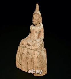 Antique Seated Primitive Wood Buddha Figure from Thailand / Southeast Asia