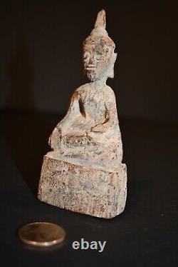 Antique Seated Primitive Wood Buddha Figure from Thailand / Southeast Asia