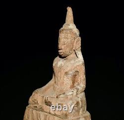 Antique Seated Primitive Wood Buddha Figure from Thailand / Southeast Asia