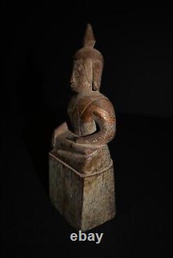 Antique Seated Primitive Wood Buddha Figure from Thailand / Southeast Asia