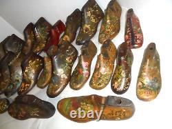 Antique Solid Wooden Shoes From Holland Museum Quality Collection Hand Painted