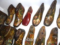 Antique Solid Wooden Shoes From Holland Museum Quality Collection Hand Painted