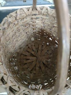 Antique Southern Woven Split Oak Gathering/Berry Basket Bent Wood Handle