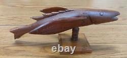 Antique Souvenir From Pitcairn Island Hand Carved Wooden Flying Fish, 1950's
