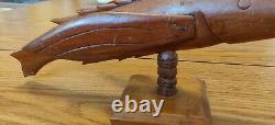 Antique Souvenir From Pitcairn Island Hand Carved Wooden Flying Fish, 1950's