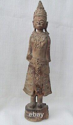 Antique Thai Standing Wood Buddha Figure from Chiang Mai (Southeast Asia)