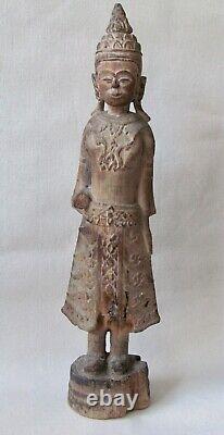 Antique Thai Standing Wood Buddha Figure from Chiang Mai (Southeast Asia)