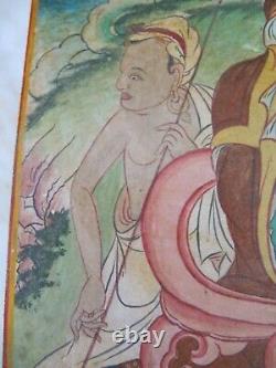 Antique Tibetan Buddhist Hand Painted Wood Panel From a Cabinet