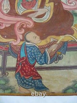 Antique Tibetan Buddhist Hand Painted Wood Panel From a Cabinet