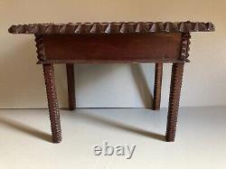 Antique Tramp Art Doll Furniture Table Desk with Drawer 9t Made from Old USA Box