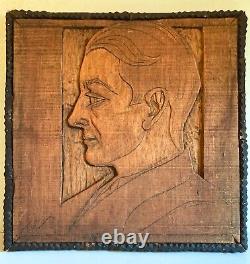 Antique Tramp Art Rudolph Valentino Portrait Handcarved from King Cole Fruit Box