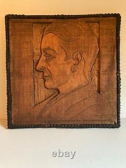 Antique Tramp Art Rudolph Valentino Portrait Handcarved from King Cole Fruit Box