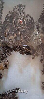 Antique Victorian Framed Mourning Wreath Made From Human Hair -Wood Shadow Box