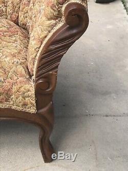 Antique Victorian Medallion Button Tuck Sofa Floral Couch from 1920 Wood Frame