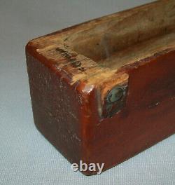 Antique Vtg 19th C 1800's Wooden Box Carved From One Piece Wood Leather Hinges