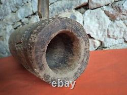 Antique Wooden Mortar, Antique Large Mortar with Handle from the 19th