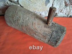 Antique Wooden Mortar, Antique Large Mortar with Handle from the 19th