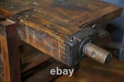 Antique Workbench from Dunbar Furniture Factory Kitchen Island Counter Wood Vise