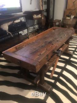 Antique coffee table wood, made from old workbench