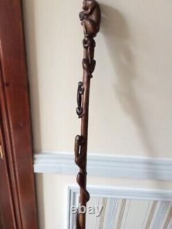 Antique collectors very unusual walking stick all hand made from 1 piece of wood