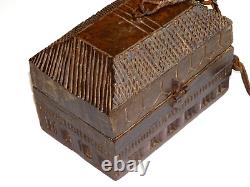 Antique original Hand carved solid wood black hanging Cash Box from Kerala India