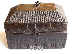 Antique original Hand carved solid wood black hanging Cash Box from Kerala India