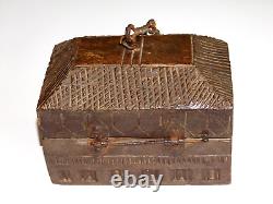 Antique original Hand carved solid wood black hanging Cash Box from Kerala India