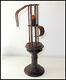 Antique Portable Mobile Candlestick In Wrought Iron And Wood From The 19th
