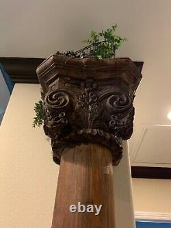 Antique stone and Teak wood hand carved columns (set of 2) Imported from India
