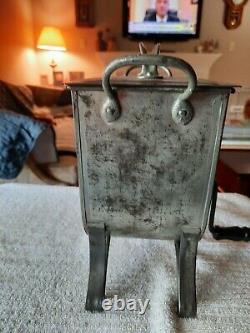Antique tin FRIES butter churn with wood handle & lid from 1890s/1910s WORKS