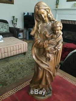 Anton Fischer 17 tall Madonna and Child Wood Carving from Oberammergau Germany