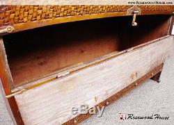 Asian Antique Chest from 1850 Brass Lock Clasp Decorative Overlay Woven Rattan