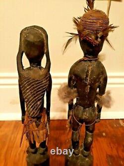 Asmat Male and Female Statues From Papua New Guinea Original Hand Carved