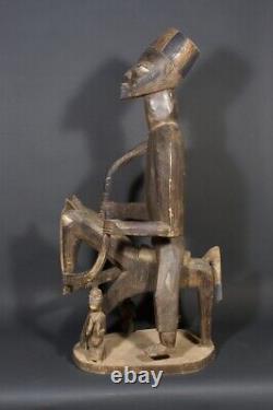 Authentic African hand-carved Equestrian warrior wood statue from Nigeria