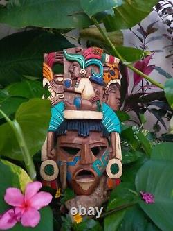 Authentic Carved Wood Mask from Yucatan Embrace Mystical Mayan Culture 16