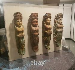 Balinese Safe Passage Spirits (4) Hand Carved From Ancient Boats One Of A Kind