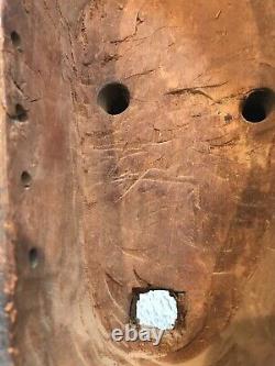 Bamana Ntomo African Mask from Mali-light metal & dark hand carved wood. 21tall