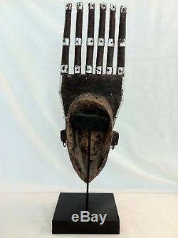 Bamana Ntomo African Mask from Mali-light metal & dark hand carved wood. 24tall