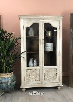 Beautiful Carved Glass Fronted Cabinet/armoire Made From Mango Wood