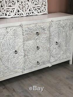 Beautiful Carved Sideboard Made From Mango Wood And Whitewashed