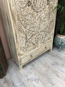 Beautiful Tall Carved Armoire / Cabinet Made From Mango Wood
