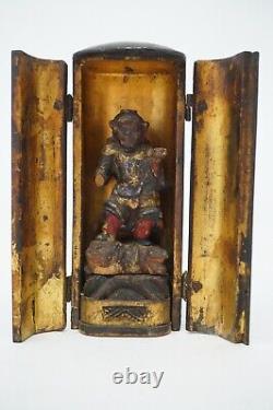 Buddhist Deity Made of Wood in small House Antique Original from Japan 0804C1
