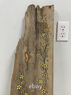 Butterfly Painting on Old Barn Wood Barnie Slice Signed-1971 From Collectors Est