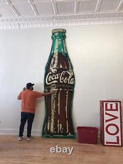 COCA-COLA SIGN Rare Hand Painted 12ft Tall Wood From Baseball Field